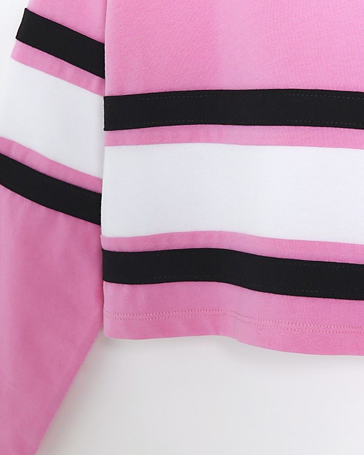 Girls pink striped collared long sleeve top | River Island