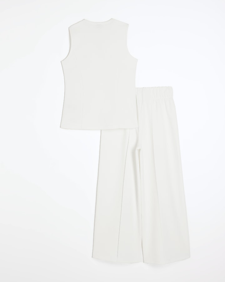 Girls white waistcoat and trousers set River Island