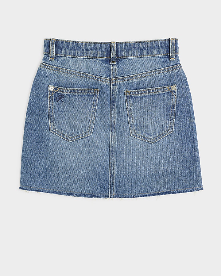 Girls blue denim midwash mini skirt | River Island