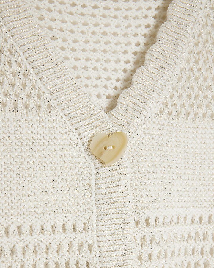 Girls Cream Metallic Crochet Waistcoat set River Island