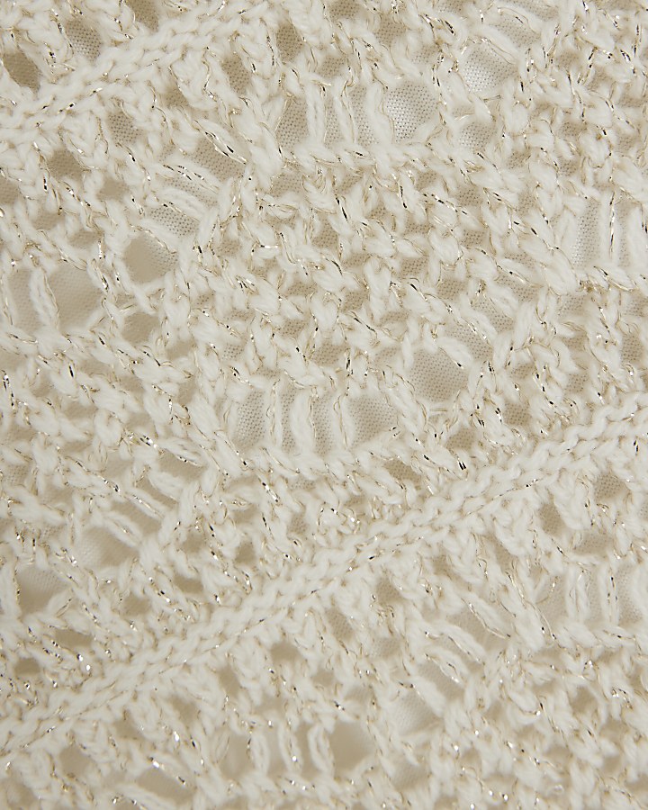 Girls Cream Metallic Crochet Waistcoat set River Island