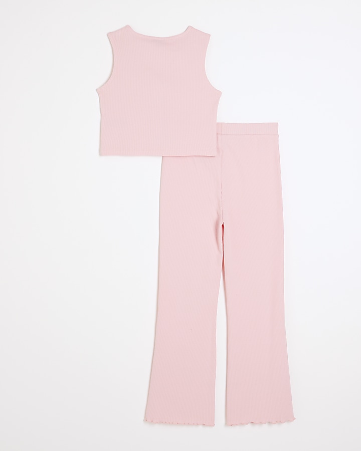 Girls pink ribbed waistcoat and trousers set