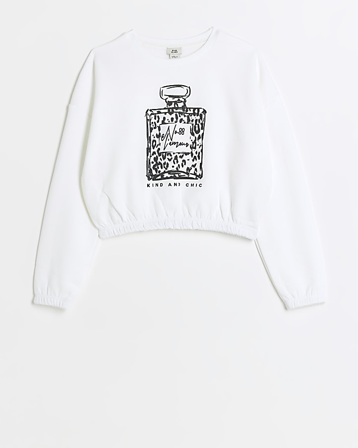 Girls white leopard print perfume sweatshirt