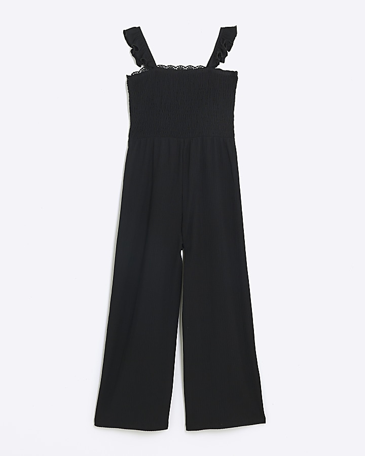 Girls black crochet jumpsuit | River Island