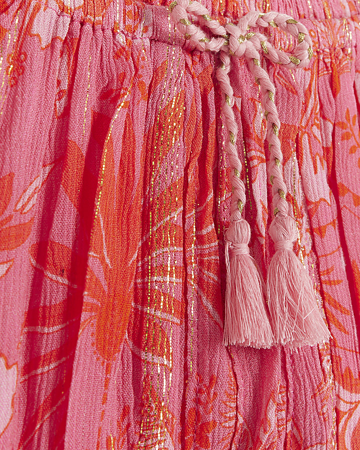 Girls pink floral glitter blouse set | River Island