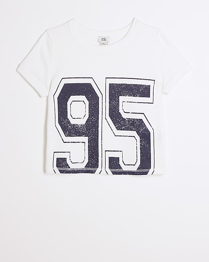 Girls White Number Graphic print T-shirt