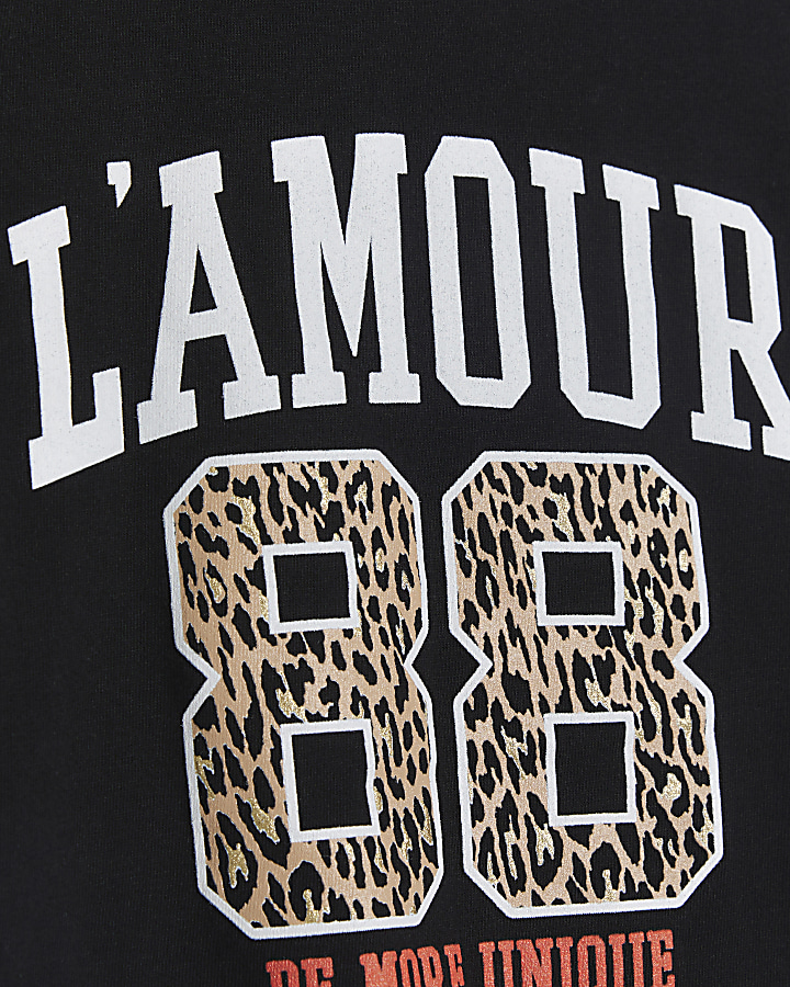 Mini Girls Black Leopard print T-Shirt