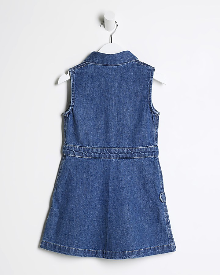 Mini girls blue denim pinafore dress
