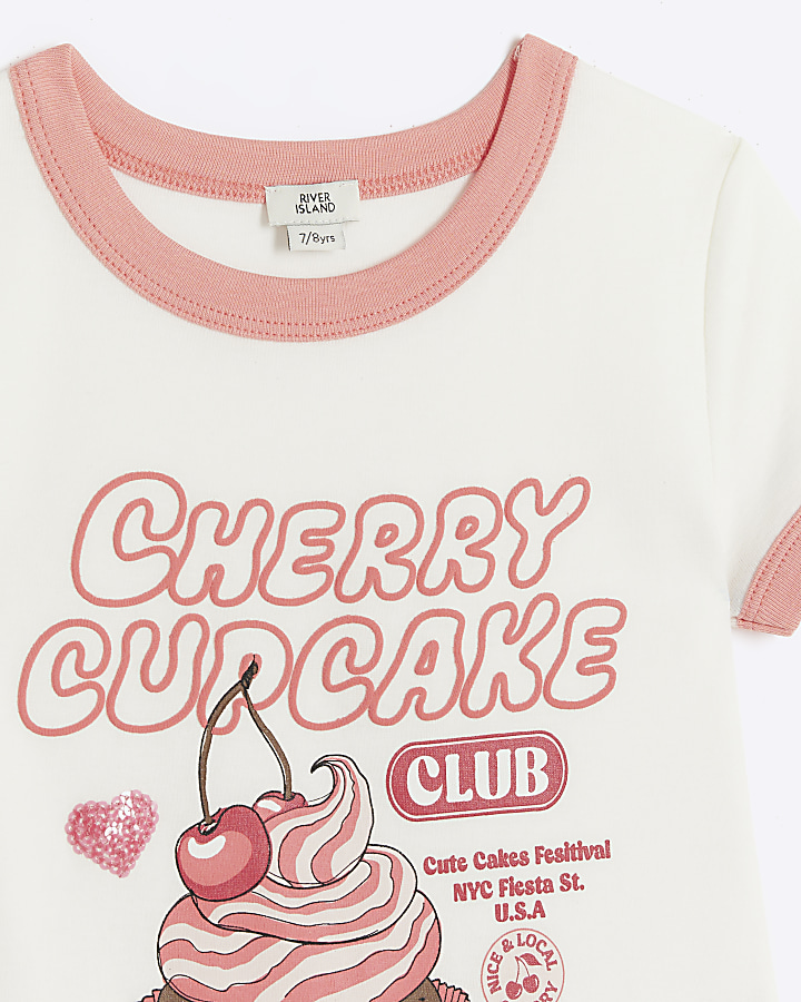 Girls white cupcake graphic t-shirt