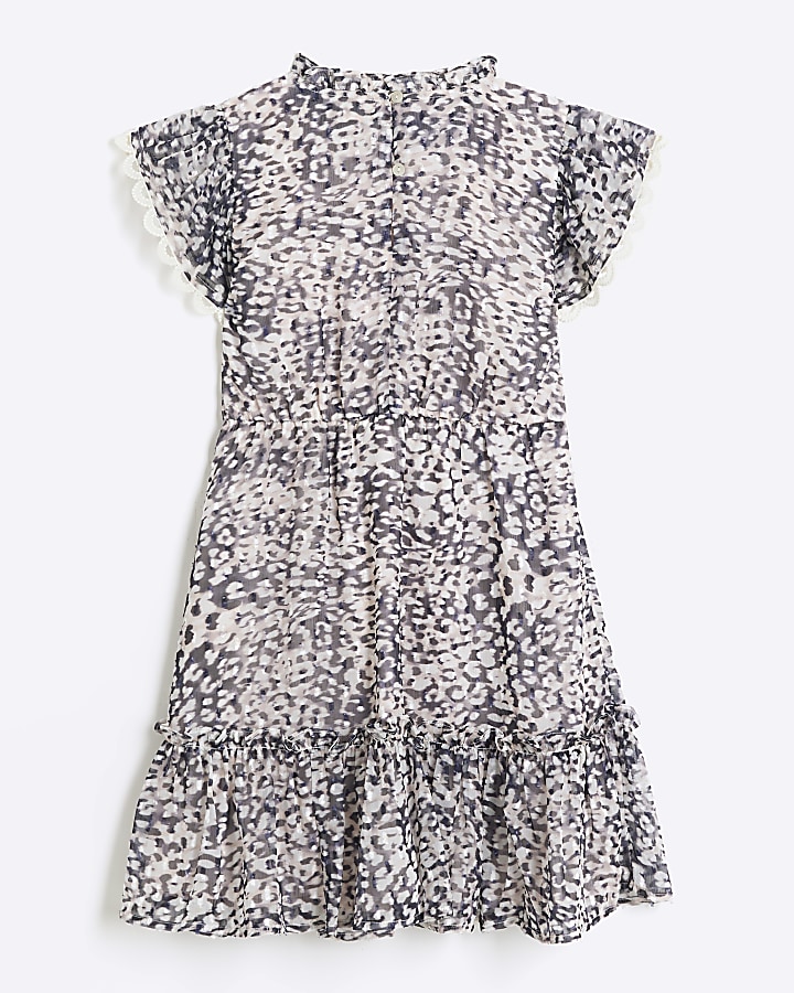 Girls white leopard print chiffon dress