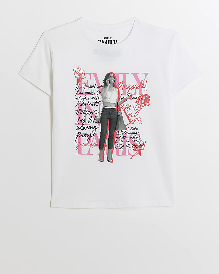 Girls white Emily in Paris graphic t-shirt