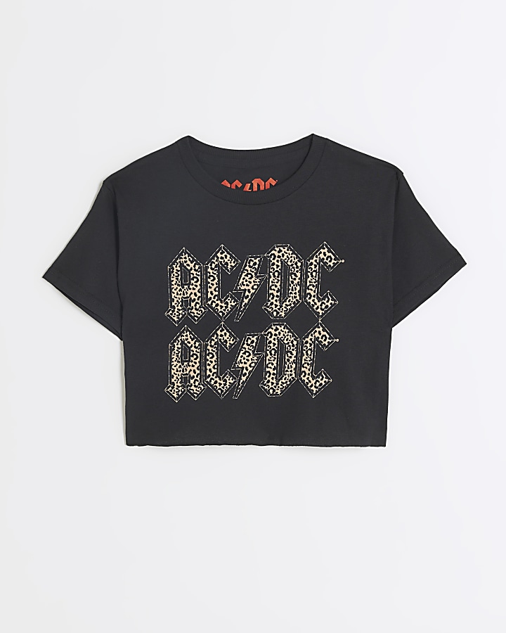 Girls Black ACDC Cropped T-shirt