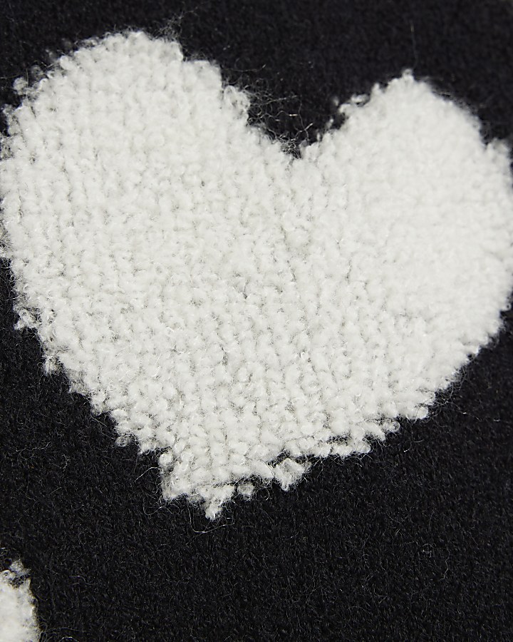 Girls black boucle heart jumper | River Island