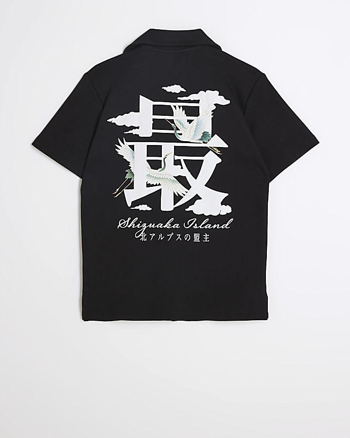 Boys black Japanese graphic shirt