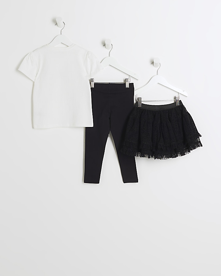 Mini girls white t-shirt and tutu skirt set