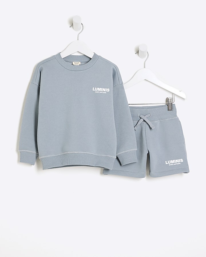 Mini boys blue graphic sweatshirt set