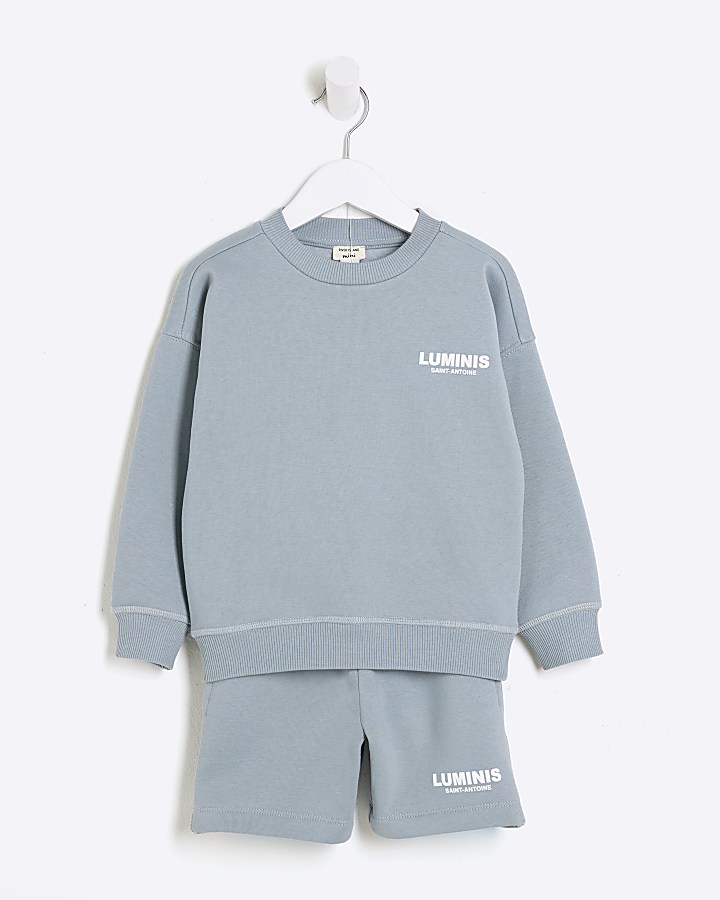 Mini boys blue graphic sweatshirt set