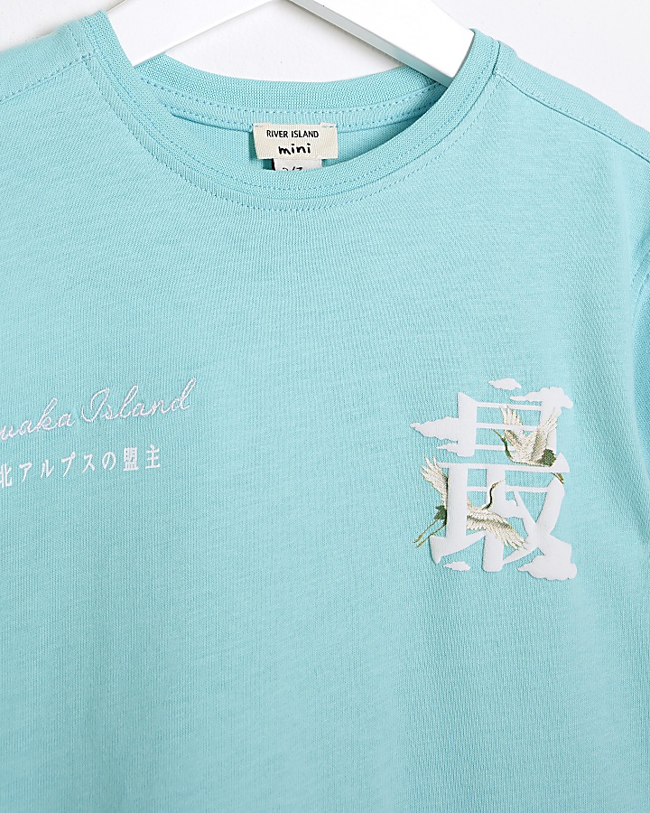 Mini boys blue Japanese graphic t-shirt