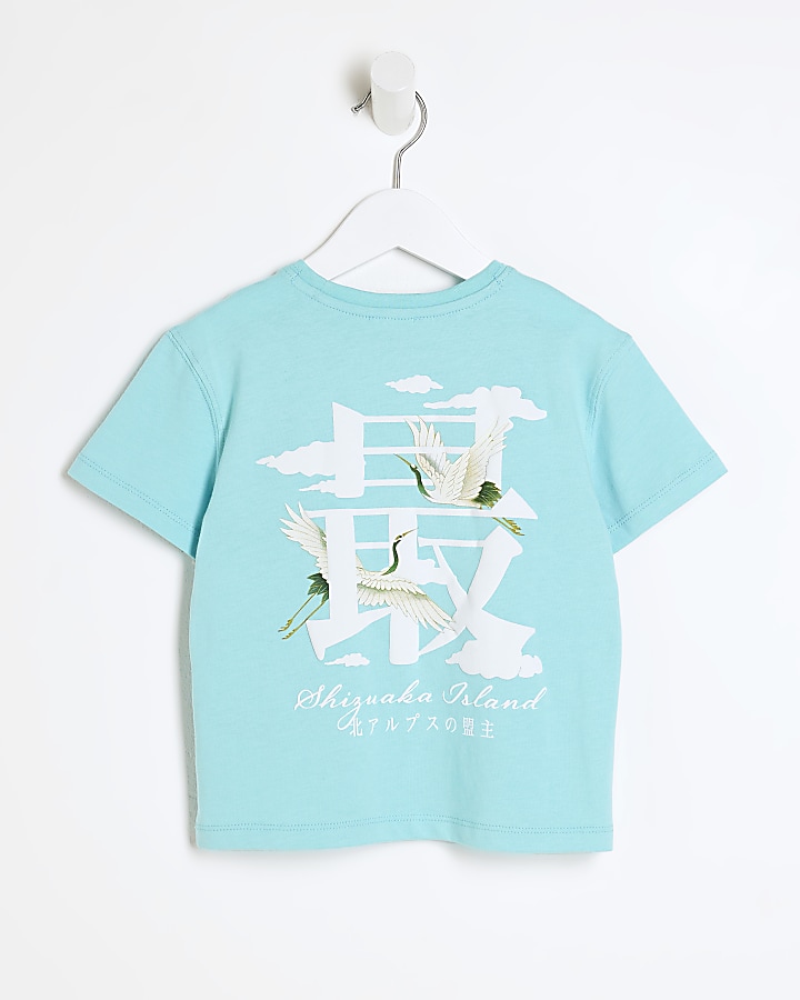 Mini boys blue Japanese graphic t-shirt