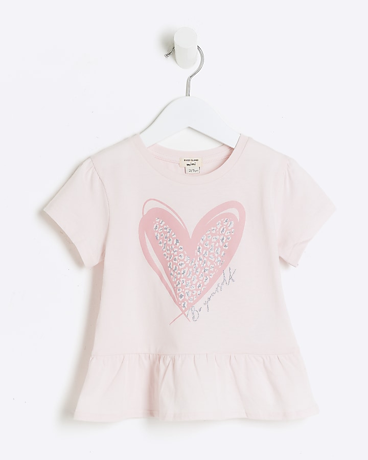 Mini girls pink heart peplum t-shirt