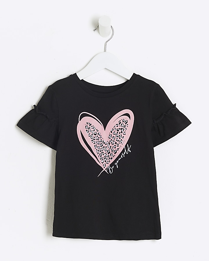 Mini girls black heart t-shirt