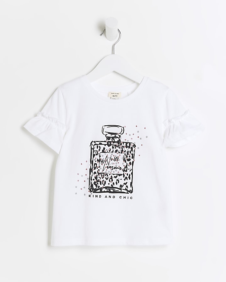 Mini girls white perfume graphic t-shirt