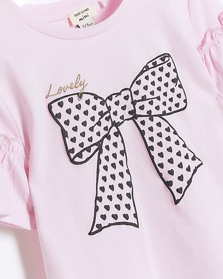Mini girls pink bow graphic t-shirt