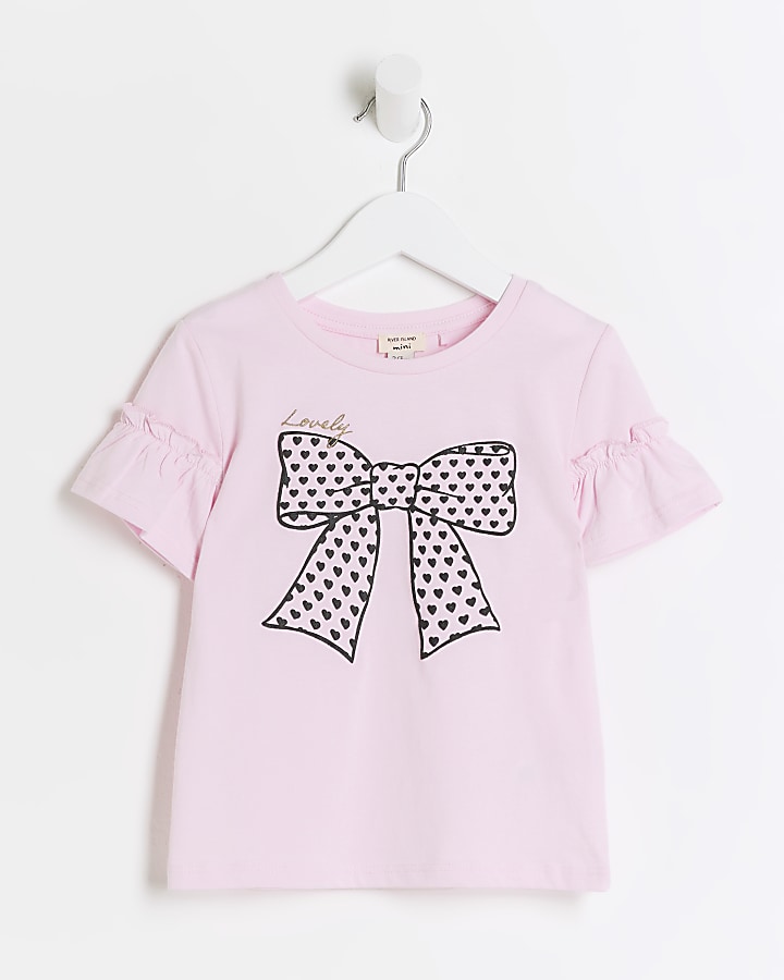 Mini girls pink bow graphic t-shirt