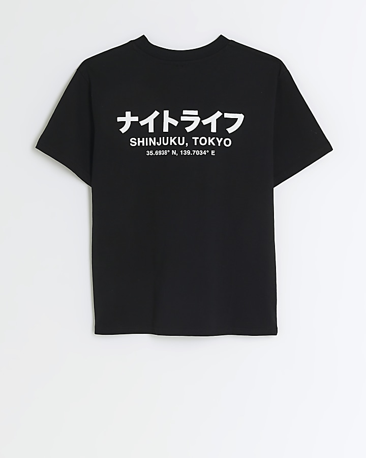 Boys black Japanese graphic t-shirt