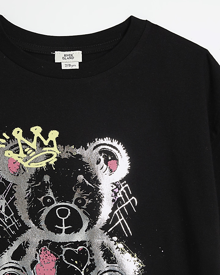 Girls black graffiti bear t-shirt