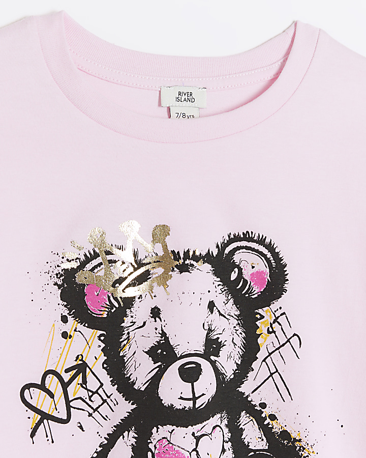Girls pink graffiti bear t-shirt