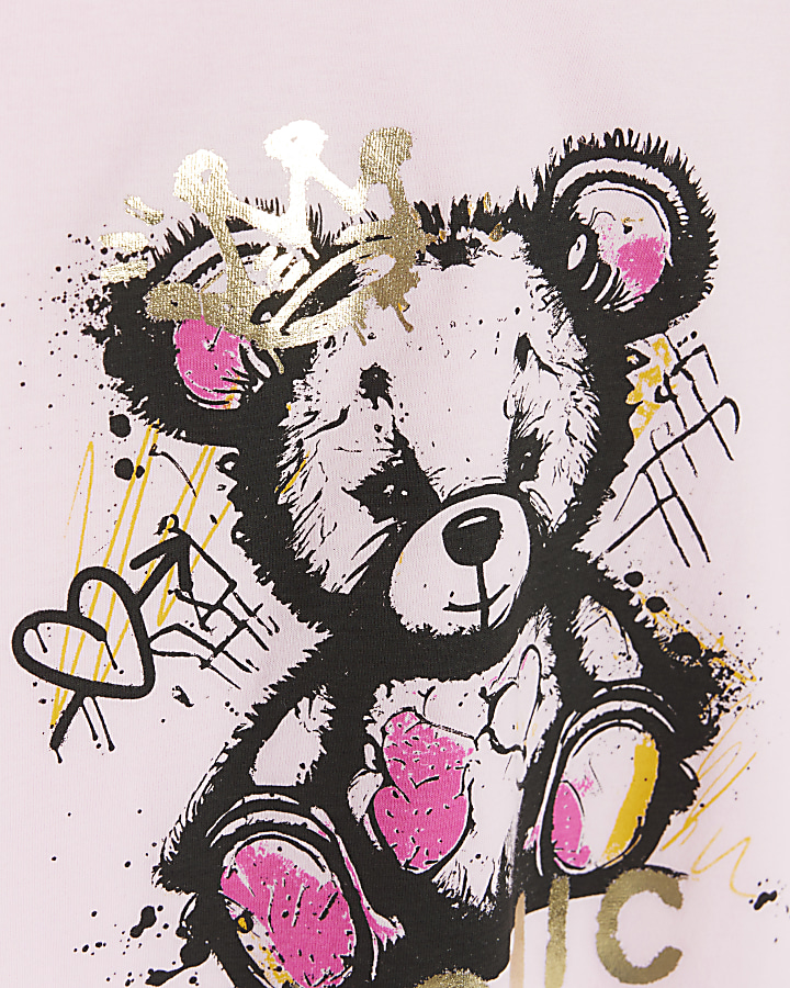 Girls pink graffiti bear t-shirt