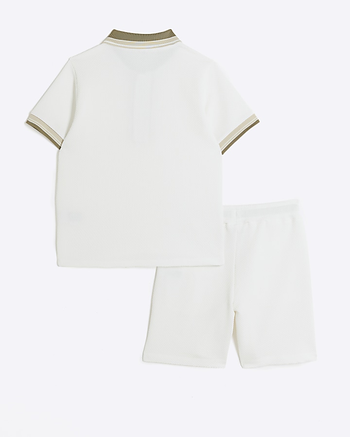 Boys ecru textured polo and shorts set