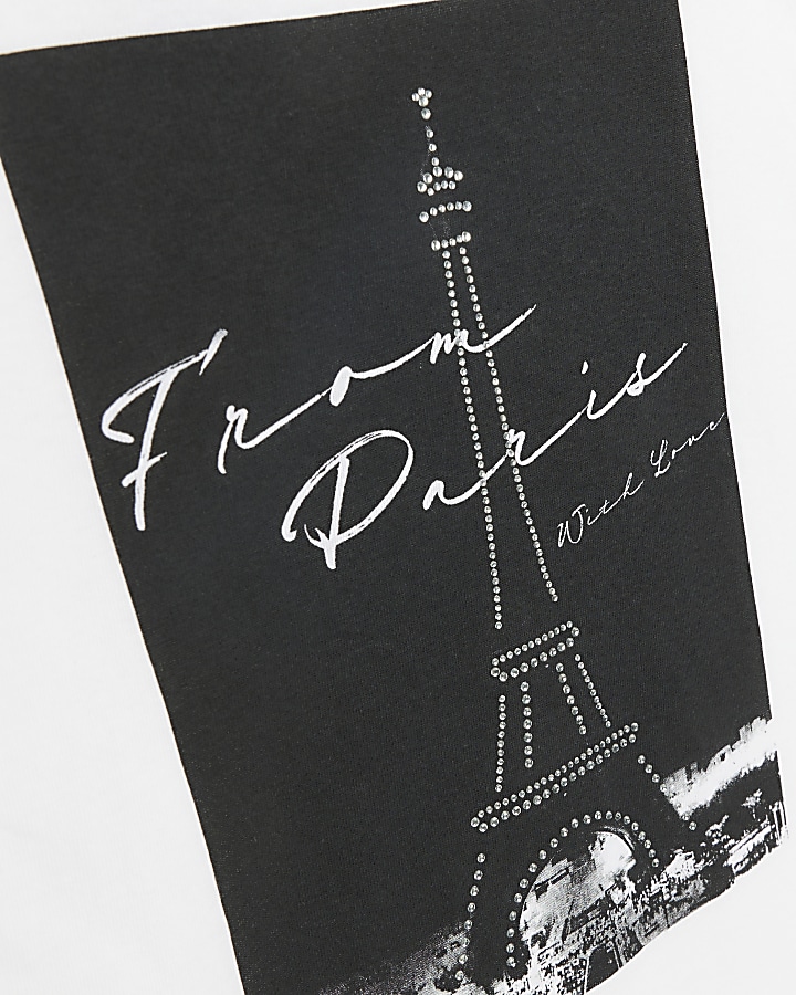 GIrls White Eiffel Tower Embellished T-shirt