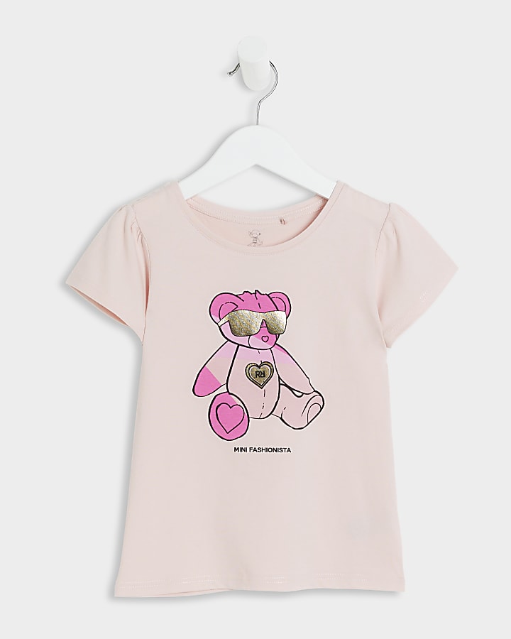 Mini girls pink bear graphic t-shirt