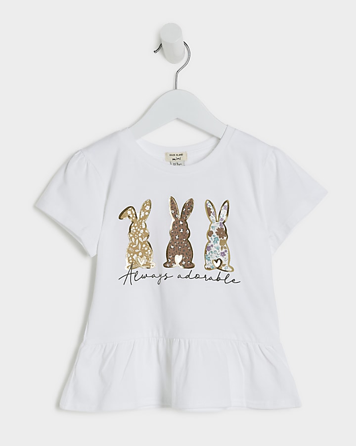 Mini girls white bunny peplum t-shirt