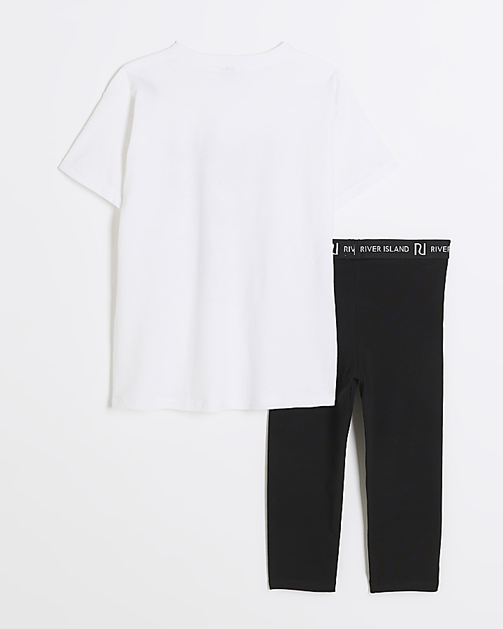 Girls white bow t-shirt and crop leggings set