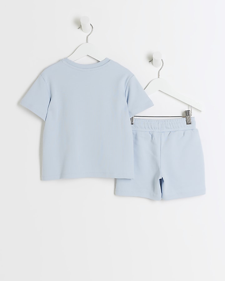 Mini boys blue embossed graphic t-shirt set