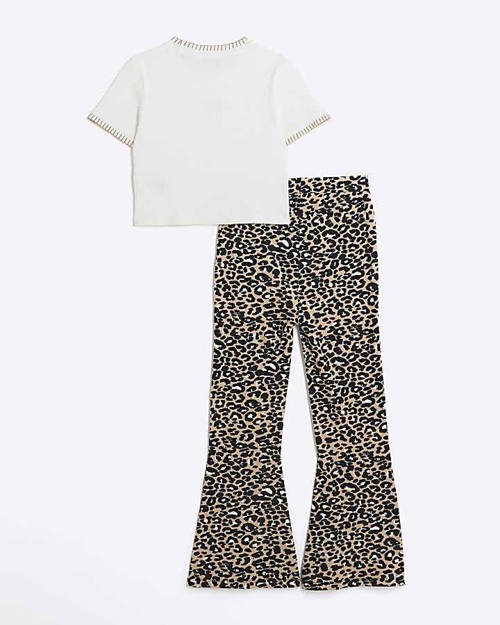 Girls beige animal print t-shirt and trousers
