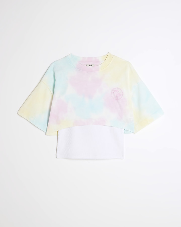 Girls Multi Colour Tie Dye T-shirt 2 in 1