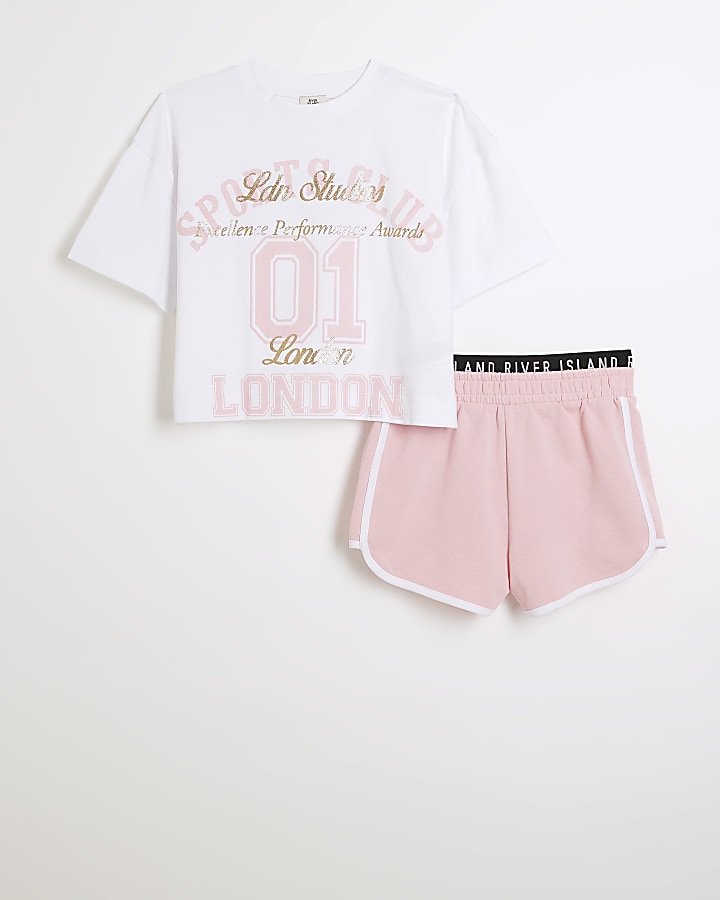 Girls pink glitter t-shirt and shorts set