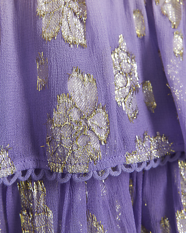 Girls purple glitter tiered beach dress