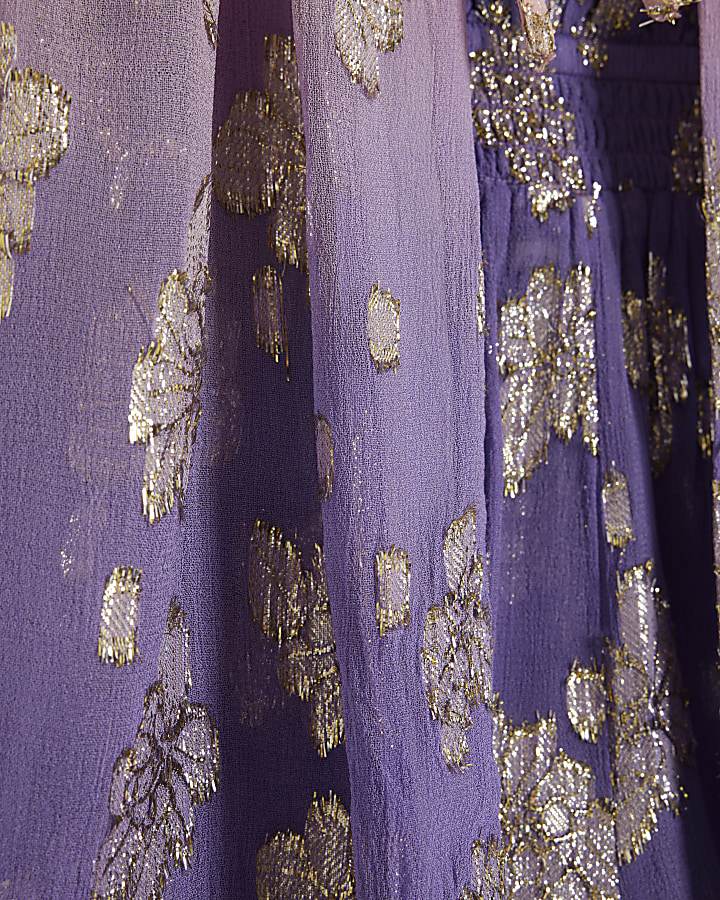 Girls purple jacquard kimono 3 piece set