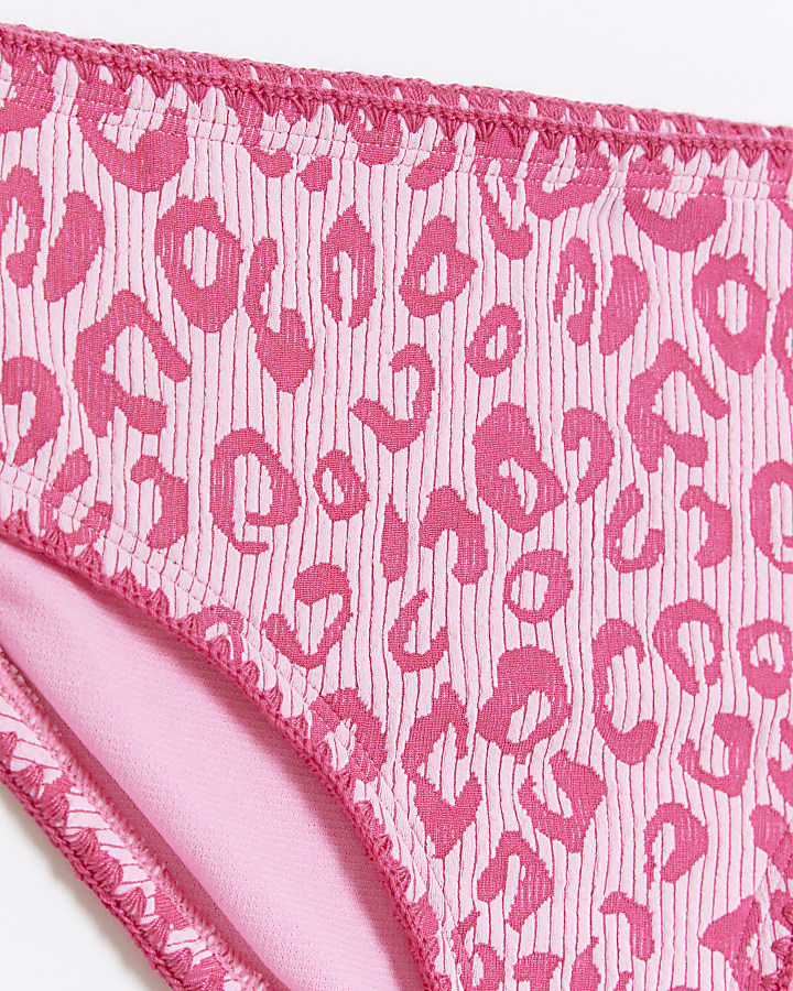 Girls Pink Textured Leopard Print Bikini Set River Island