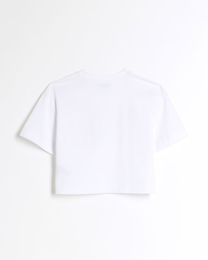Girls white graphic print crop t-shirt