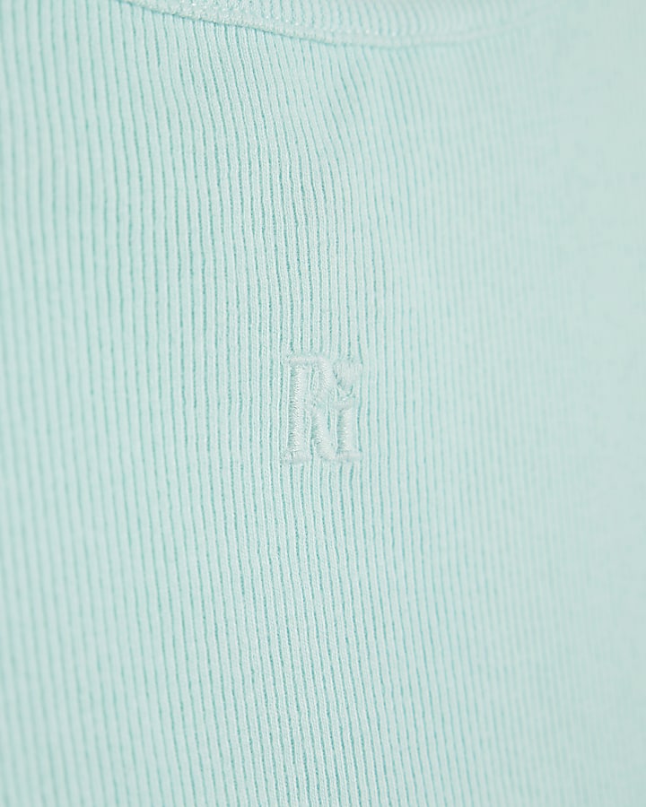 Girls Blue Ribbed Embroidered Logo Crop Vest