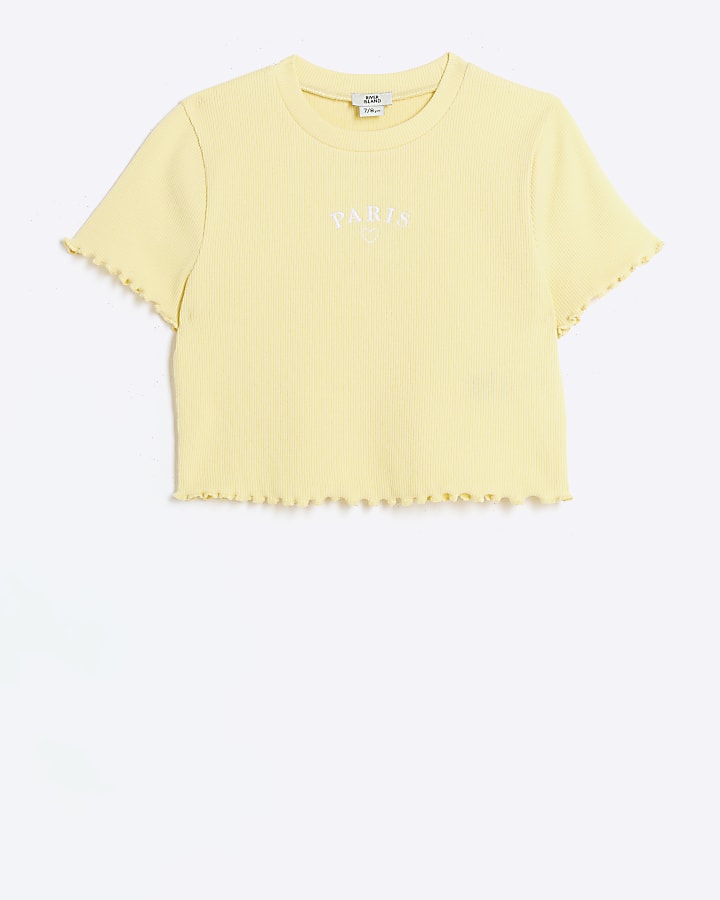 Girls yellow Embroidered Logo Crop T-Shirt