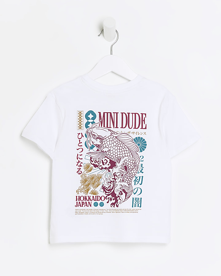 Mini boys white Japanese graphic t-shirt