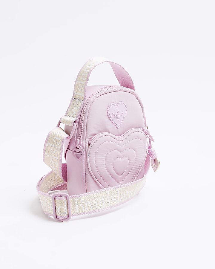 Girls pink heart cross body bag | River Island