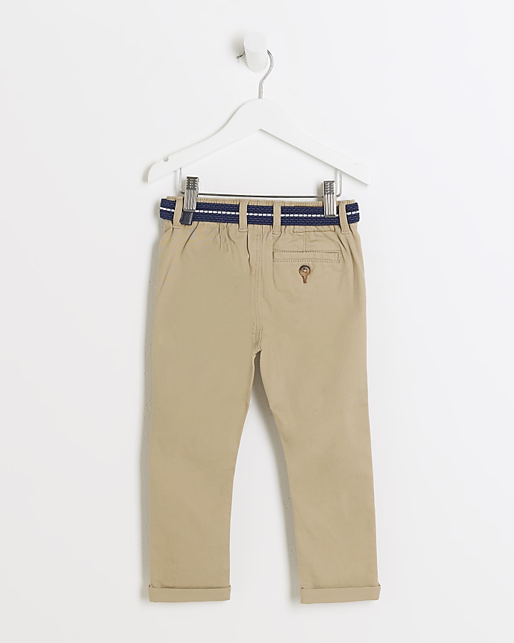 Mini boys beige belted casual chino trousers